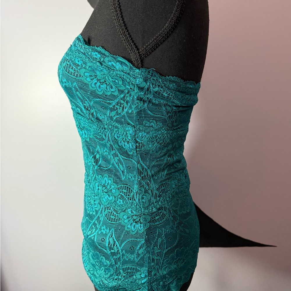 Teal Floral Lace Strapless Bandeau Top | Y2K Going Out Party Top. PTP 14 - Picture 5 of 9